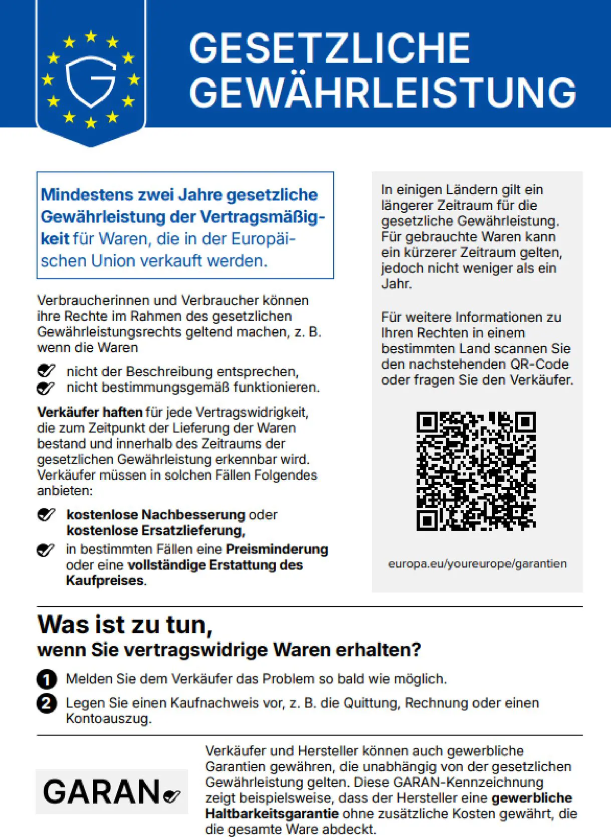 Gesetzliches Gewährleistungslabel der EU