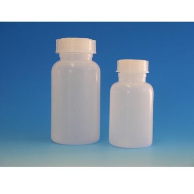 Weithalsflaschen aus Kunststoff mit Schraubvreschluss in verschiedenen Größen