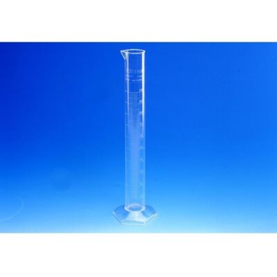 Messzylinder PMP graduiert hohe Form Sechskantfuß glasklar Messzylinder von Karl Hecht in verschiedenen Ausführungen