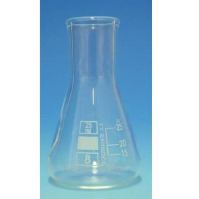 Erlenmeyerkolben mit Teilung Borosilikatglas 3.3 Laborglasgefäße mit Eng- oder Weithals von Karl Hecht in verschiedenen Größen