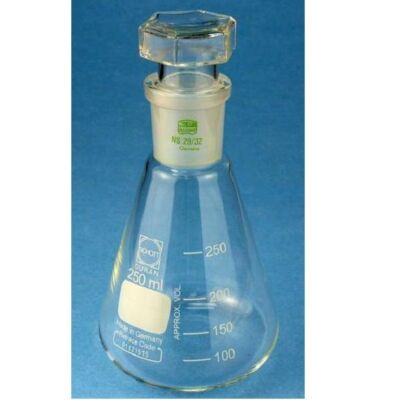 Erlenmeyerkolben mit Teilung Borosilikatglas 3.3 Laborglasgefäße mit oder ohne Glasstopfen von Karl Hecht in verschiedenen Größen