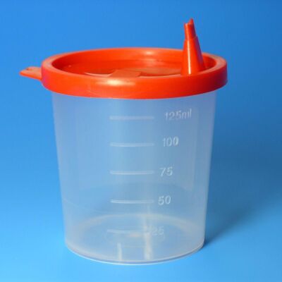 Urinbecher mit rotem Schnapp-Deckel 100 Stück Urinbecher 125ml 100St.