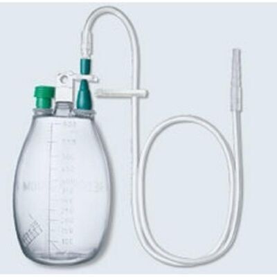 OP-Flaschen mit Redon-Verbindungsschlauch 200 ml und 400 ml Systeme von pfm medical mit 50 ml Sicherheitsvolumen