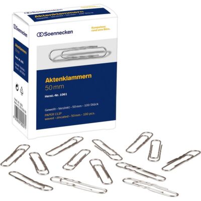 Büroklammern gewellt, runde Form, 50 mm, 100 Stück