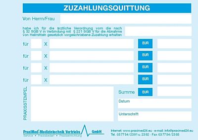 Zuzahlungsquittung DIN A6 Block a 100 Blatt Mit speziellem Logo