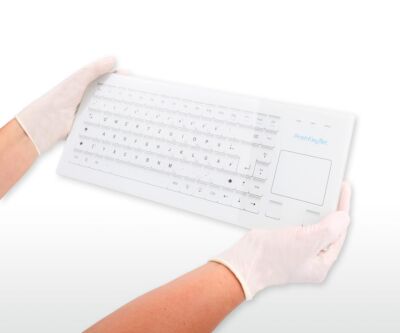 HospiTouch PC-Tastatur mit Glasoberfläche Flüssigkeitsresistent für den medizinischen Bereich