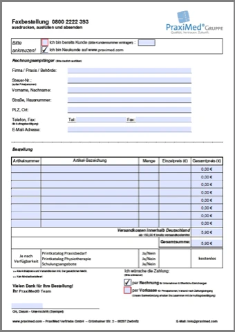 PraxiMed Fax-Bestellschein